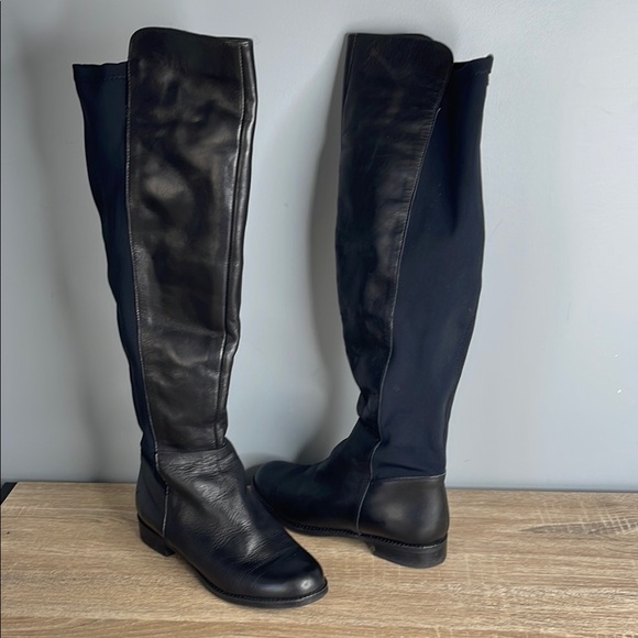 Aldo Knee-High Leather Tall Riding Boots Black Textile Back Round Toe Size 7.5 - Picture 9 of 9